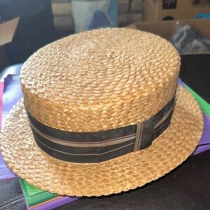 Stylish Straw Boater Hat with Black Ribbon